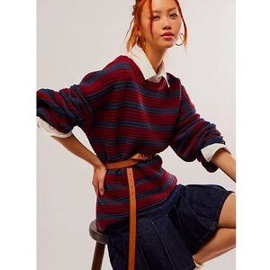 Free People Links Pullover in Mulberry and Navy Combo